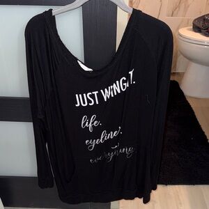 JUST WING IT Black Long-Sleeve Graphic Women's Top